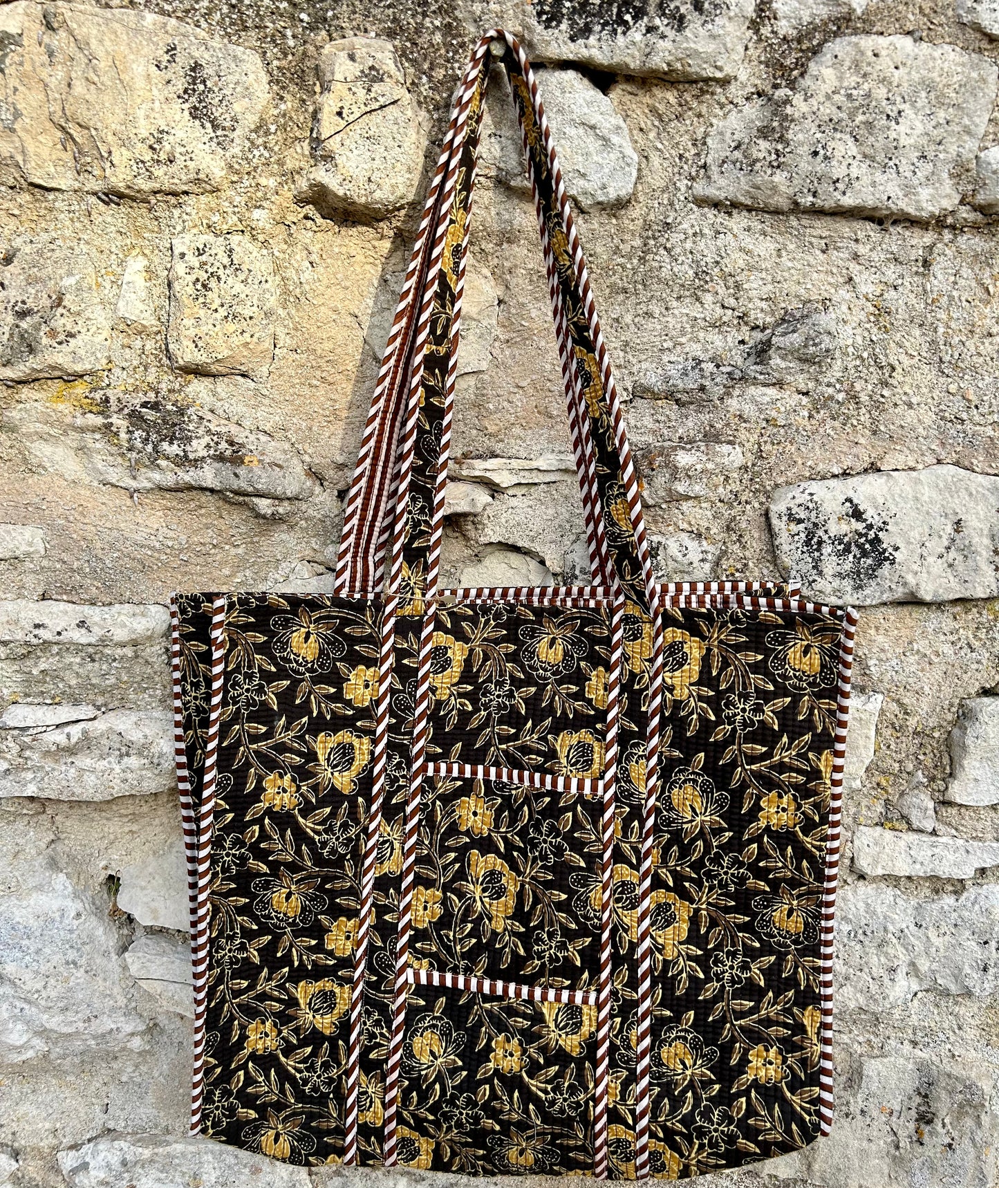 Sac handblock en coton matelassé - réversible