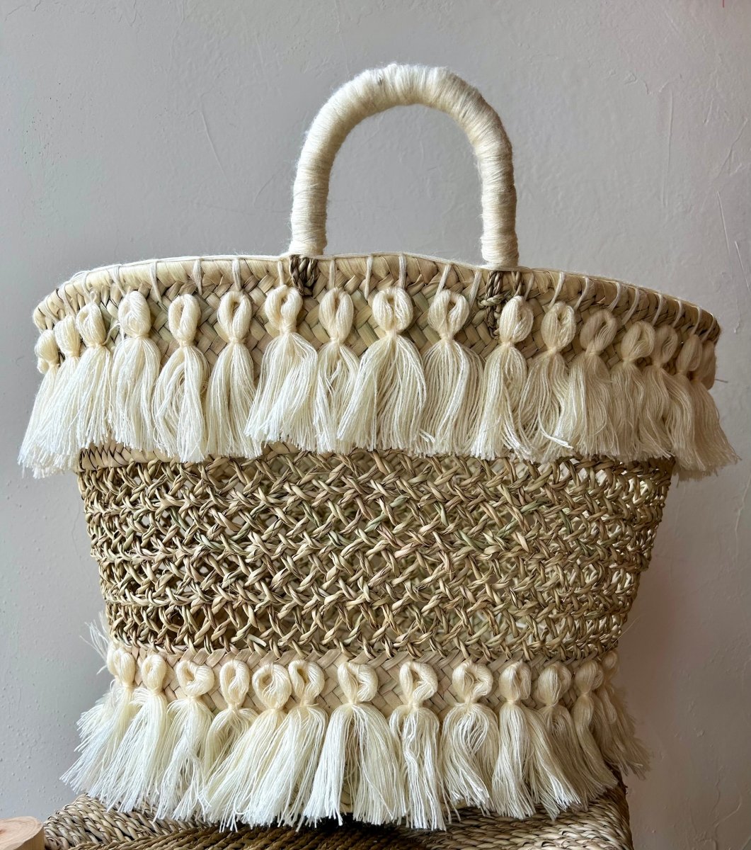 Panier ajourée franges - Mamie bohémePanier ajourée franges