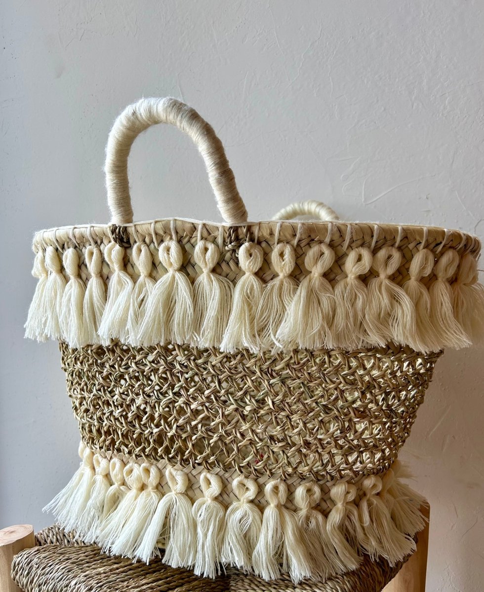 Panier ajourée franges - Mamie bohémePanier ajourée franges