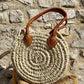 Sac rond en feuille de palmier & cuir - Mamie bohémeSac rond en feuille de palmier & cuir